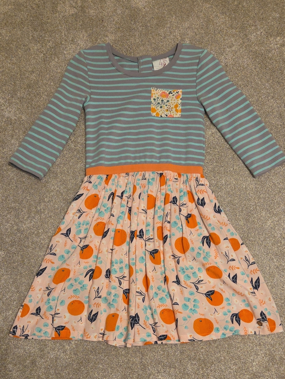 Matilda Jane Striped & Orange Print Long Sleeve Dress
